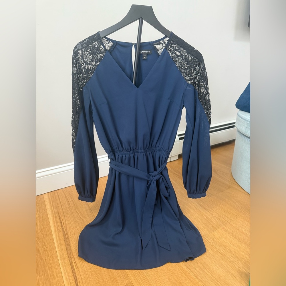 Express Midnight Blue Dress with Lace Detail
